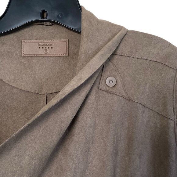 Blank NYC Taupe Faux Leather Suede Open Waterfall Drape Two Way Jacket Sz XS - Picture 8 of 16